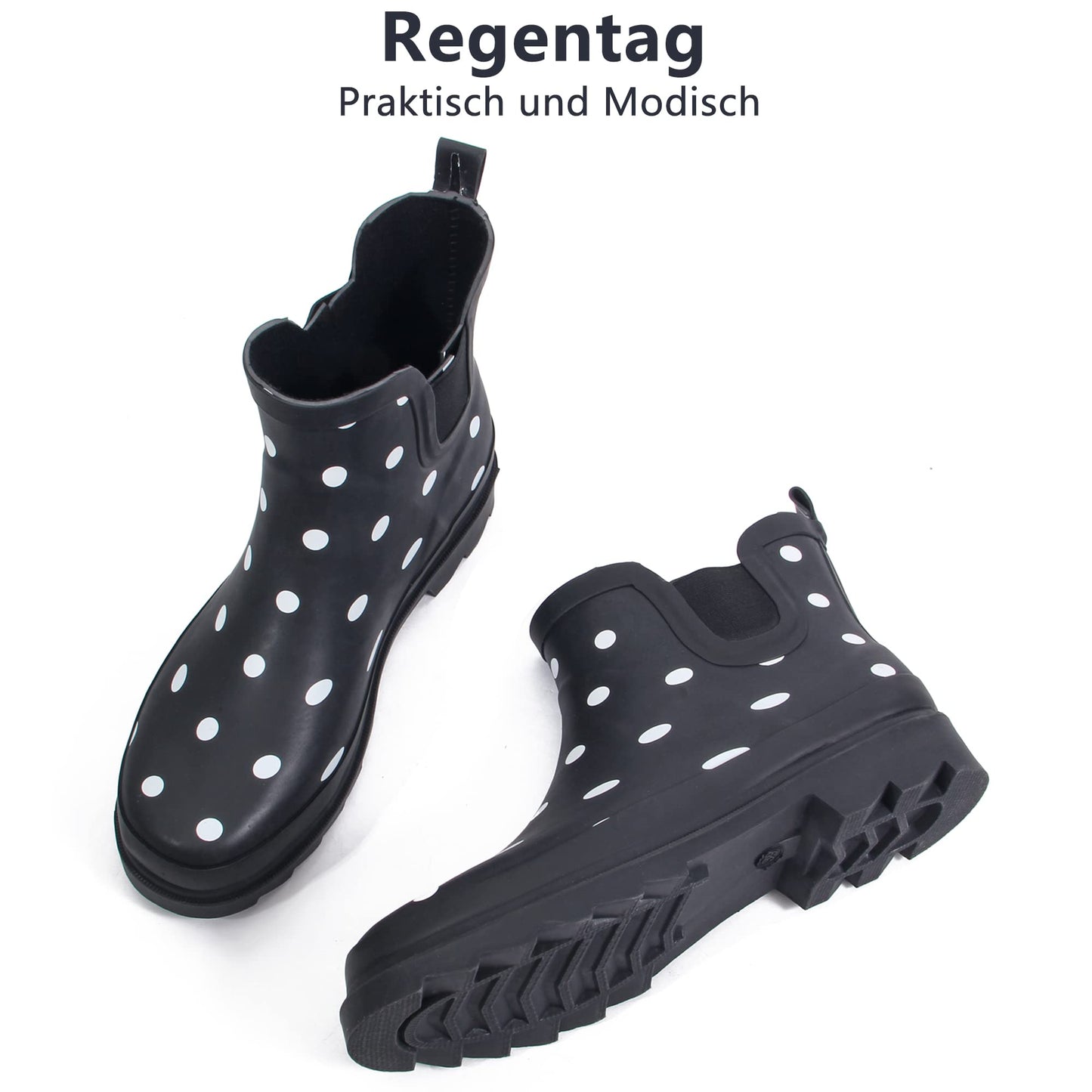 Sanfeng White-Dots Short Rain Boots