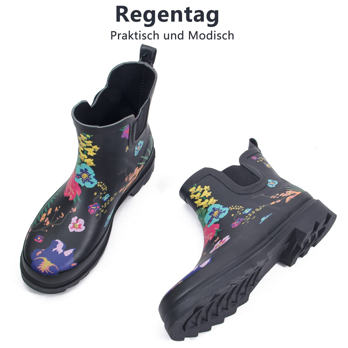 Sanfeng Black-Flower Short Rain Boots