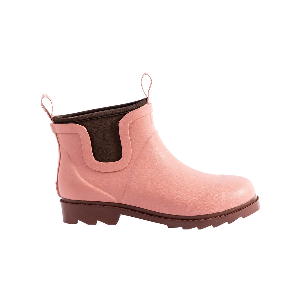 Sanfeng Pink&Brown Color-Clash Neoprene Rain Boots