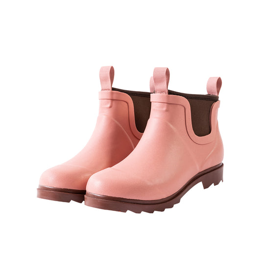 Sanfeng Pink&Brown Color-Clash Neoprene Rain Boots