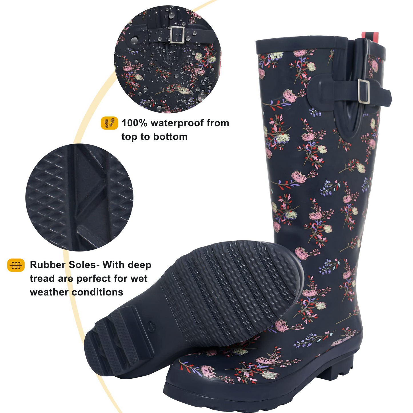 Sanfeng Pink-Flower Tall Rainboots