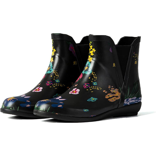 Sanfeng Black-Flower Chelsea Rainboots