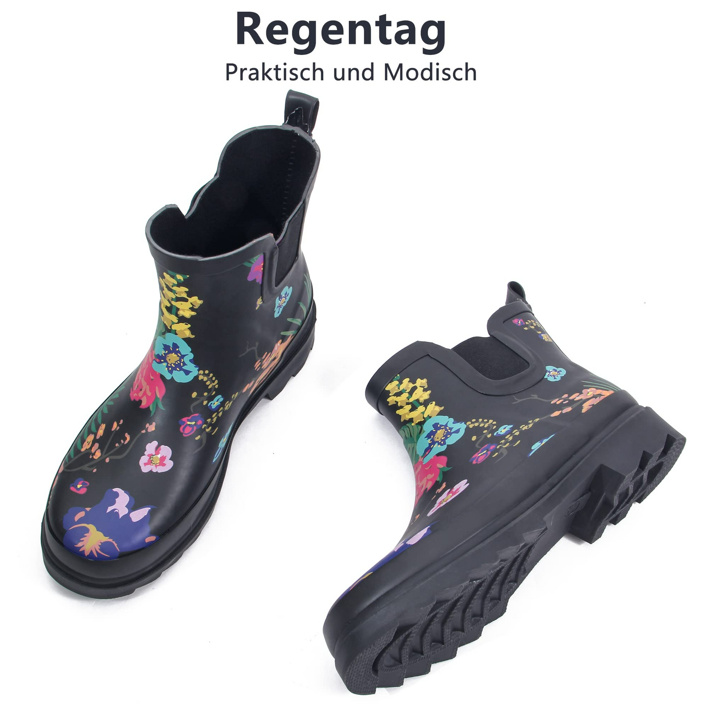 Sanfeng  Black-Flower Short Rain Boots